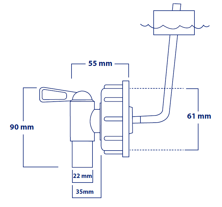 Válvula con cierre de palanca de media vuelta y sistema de auto-venteo para garrafas grandes con rosca de 61 mm, diseñada para líquidos como agua, solventes, jabón líquido, gasolina y aceite; flujo continuo y diseño anti goteo. Válvula con cierre de palanca de media vuelta y sistema de auto-venteo para garrafas grandes con rosca de 61 mm, diseñada para líquidos como agua, solventes, jabón líquido, gasolina y aceite; flujo continuo y diseño anti goteo.